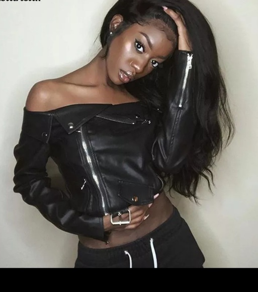 Off the shoulder faux leather moto jacket/shirt - Picture 6 of 8